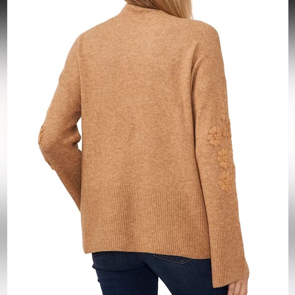 NWOT CeCe mock neck bell long sleeve flower embroidered sweater - Picture 2 of 7